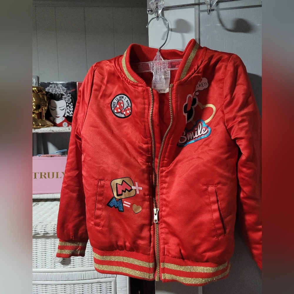 Disney Minnie + Mickey =❤️Red and Gold Puffer Jacket with Quilted Design